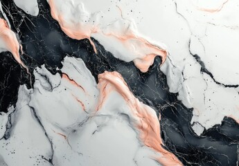 Elegant Marble Texture with Black and White Swirls and Soft Coral Accents for Interior Design and Art Backgrounds