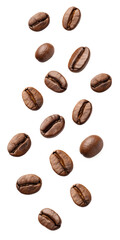 Obraz premium Coffee beans falling isolated on transparent background