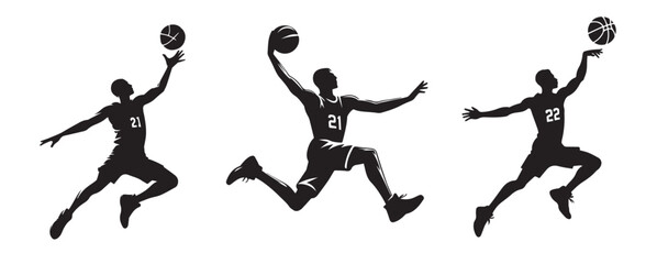 Basketball player black soild silhouette design bundle, logo icon set