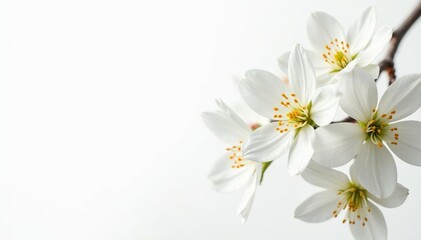 Delicate white blossoms against pure white backdrop, delicate, plant, nature