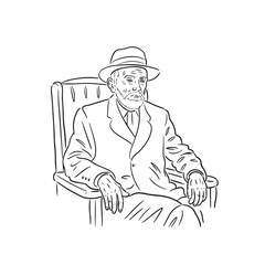 Elderly man in relaxed pose - old man silhouette - elderly man vector - old man doodle - senior man illustration - old man line art

