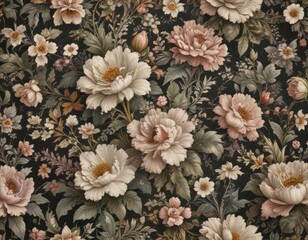 Intricate faux floral wallpaper, reminiscent of antique prints , stock photo, home decor