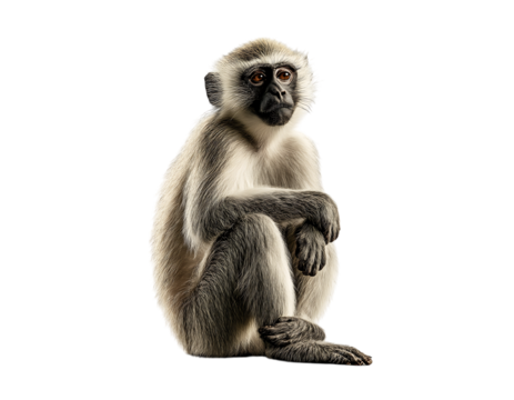 Portrait African green monkey sitting down, isolated on a transparent background