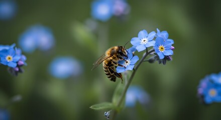 Busy Bee on Delicate Blue Forget-Me-Nots: A Serene Nature Photograph