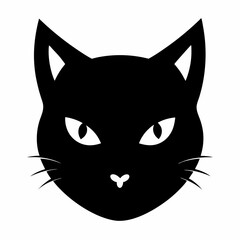 Cat Head Silhouette on White Background: Minimalist Animal Icon for Design and Decoration