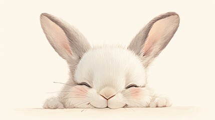 Fototapeta premium A sweet bunny smiles. Ears up, pink cheeks, and a cute expression