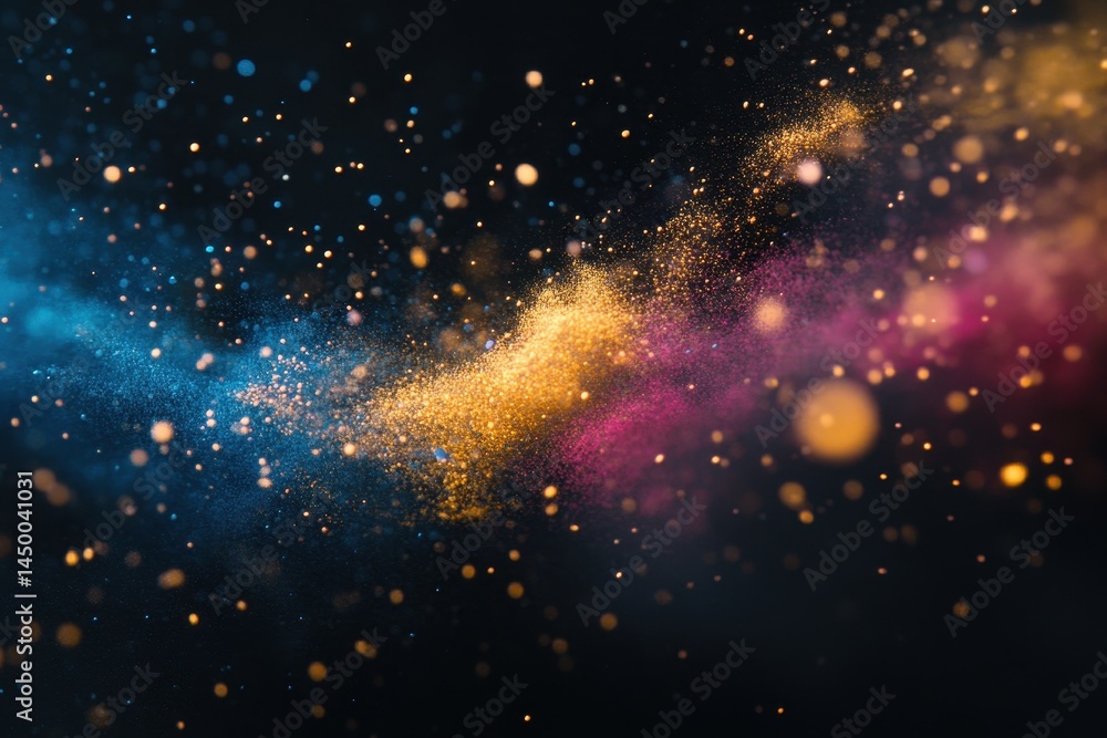 Poster colorful abstract particles move gracefully in slow motion creating a mesmerizing visual experience,