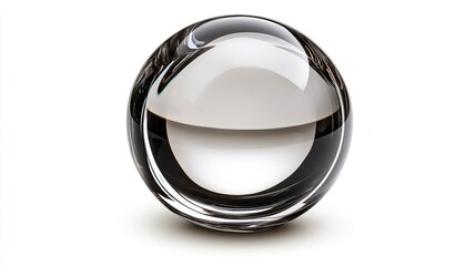 Photorealistic image of a crystal ball with swirling reflections, isolated on an immaculately white background.
