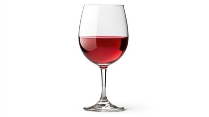 Photorealistic image of a glass of red wine with elegant reflections, isolated on an absolutely white background.