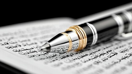Close-up of a pen on a book page