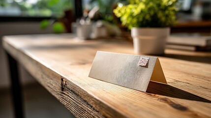 Blank card on a wooden table