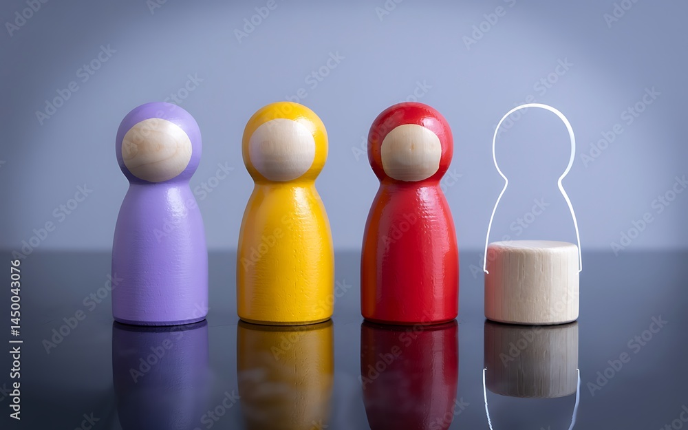 Poster diversity and inclusion finding the right candidate – conceptual image of wooden figures representin