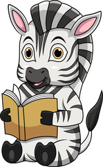 Cartoon Zebra Reading a Book