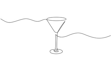 Сontinuous one line drawing of cocktail drink, Continuous one line drawing of cocktail martini glass. Continuous line draw of alcoholic drink vector.