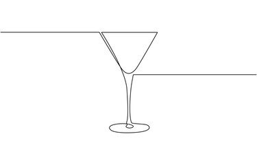 Сontinuous one line drawing of cocktail drink, Continuous one line drawing of cocktail martini glass. Continuous line draw of alcoholic drink vector.