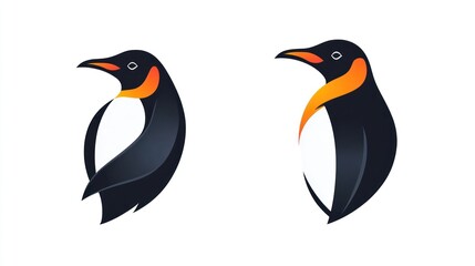 Obraz premium Two stylized penguin profiles, front and side views, isolated on white. Suitable for print or digital media
