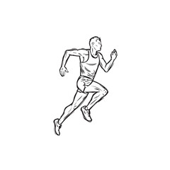 Running man side view sketch - runner man silhouette - runner man vector - runner man doodle - running illustration - runner man line art

