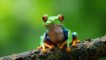 Green tree frog perched on white, vibrant skin, amphibian, leaping, herpetology
