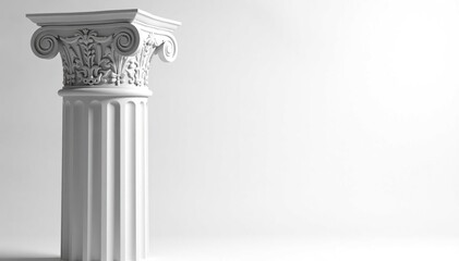 Elegant Roman column detail against bright white backdrop, sculpture, element