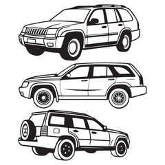Vehicle elevation and top view vector flat illustration collection ideal for architectural design vector