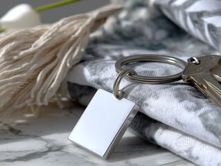 Blank square key tag on marble