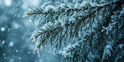 Frozen Pine Needles, Winter Wonderland Scene