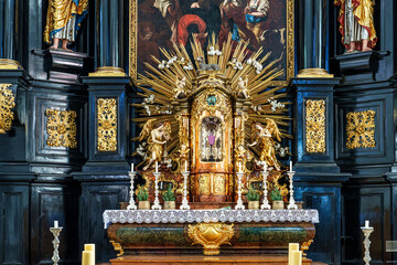 The interior of Parochial Church St Paul, the oldest parish church of Passau, Bavaria, Germany. Built in 1678