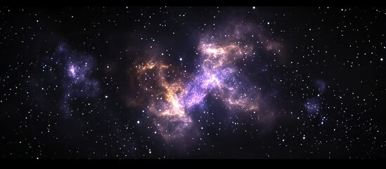 Obraz premium Violet nebula, space background, stars, cosmic dust, black sky, photorealistic, high resolution.