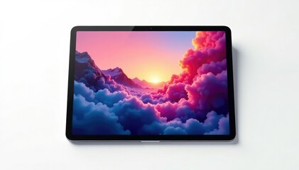 Single floating digital tablet on white background, computer tablet, tablet, app