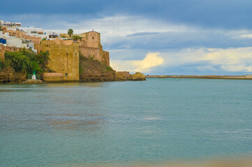 Kasbah of the Oudayas view from Bouregreg River water in Rabat Morocco