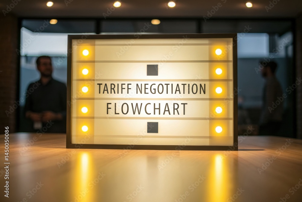 Poster tariffs and diplomacy shape trade agreements concept. lightbox display featuring a tariff negotiatio