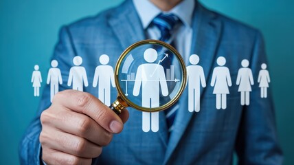 Businessman examines a specific profile in a group.
