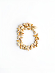 Obraz premium a letter S made of unshelled sunflower seeds. top view. Minimalistic design on a plain white background