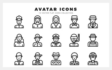 15 Avatar Lineal icons pack. vector illustration.