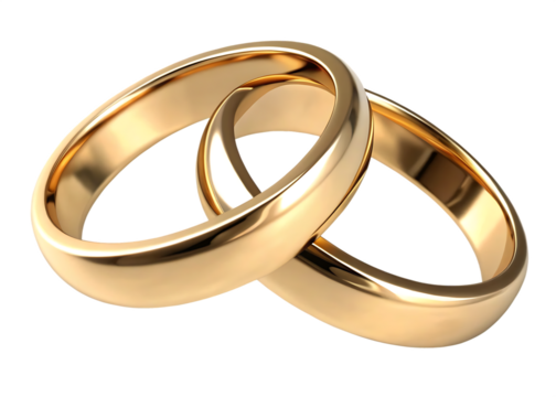 Two golden wedding rings cut out. Based on isolated on white background PNG
