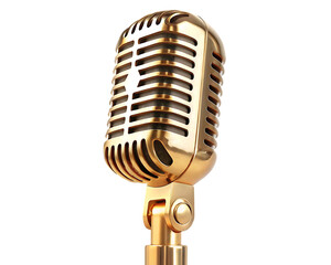 Fototapeta premium Vintage gold microphone, isolated on white background PNG
