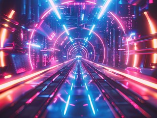 Abstract futuristic technology digital circle with neon light effect on a black background, vector illustration in flat design style, perfect for high-resolution, high-quality professional graphic