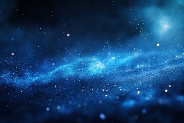 Fototapeta premium Dark blue abstract background with glowing dust particles for creative designs and digital art, Dark blue and glow dust particle abstract background, UHD