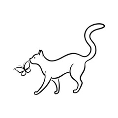 Cat Chasing a Butterfly Elegant Vector Line Art