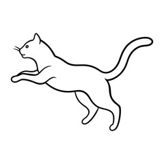 Cat Leaping Mid Air Energetic Pose Vector Line Art