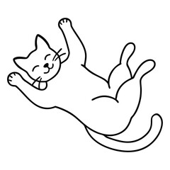 Cat Lying on Its Back Paws Up Playful Line Art
