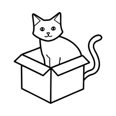 Cat Sitting in a Cardboard Box Line Art Style