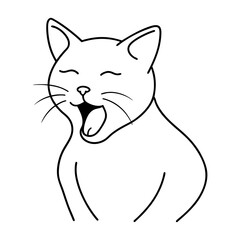 Minimalist Yawning Cat with Closed Eyes