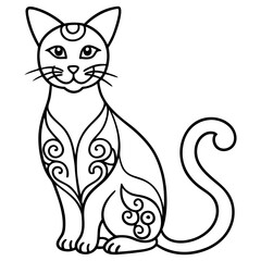 Decorative Floral Cat Line Art Style