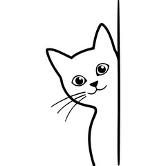 Curious Cat Peeking Around Corner Line Art