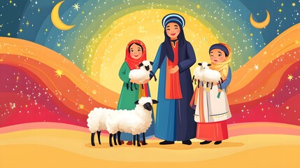 Naklejka premium The Holy Night: A Folk Art Nativity Scene