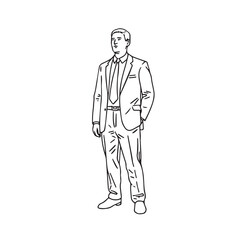 Black line standing man illustration – standing man silhouette – standing man vector – standing man doodle – standing pose illustration – standing man line art

