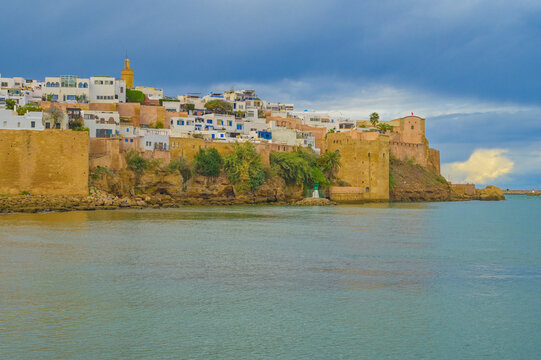 Kasbah of the Oudayas fortress view from Bouregreg River in Rabat Morocco