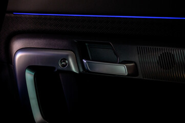 Car door with door handle and window control and adjustment button