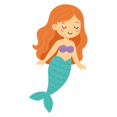 Cartoon Mermaid with Long Red Hair